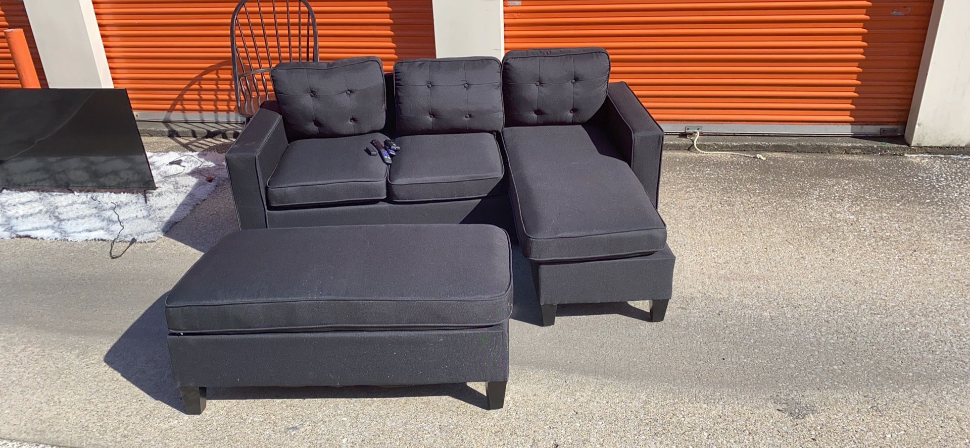 BLACK COUCH WITH OTTOMAN LIKE NEW