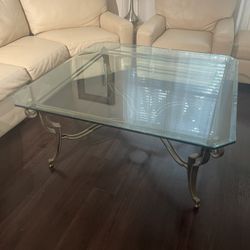 Glass Coffee Table - Metal Base. Thick/heavy Glass. Great Condition 