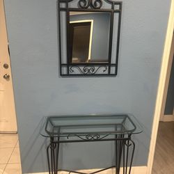 Black Metal Entry Table and Mirror