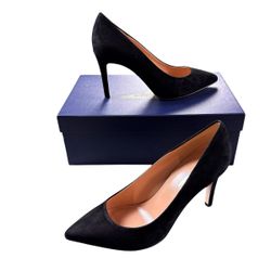 New Brooks Brothers Suede Heels Classic shoes Size 8.5 Black Pointed Toe Pumps Made In Italy