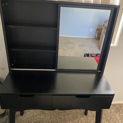 Black Vanity With Jewelry Holder And Chair