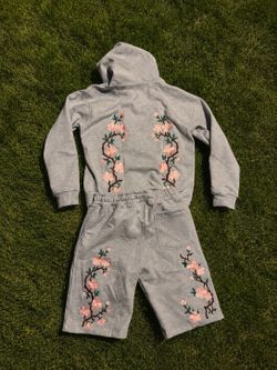Matching cherry blossom embroidered design