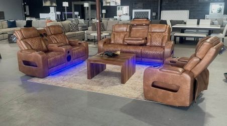 3- pieces Brown leather Power Recliner sofa