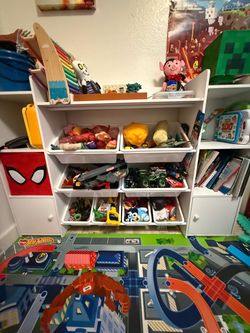 White Kids Toy Storage Organizer with Bins and Shelves