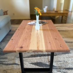 Handcrafted Redwood Coffee Table – Industrial Steel Frame – Modern Rustic