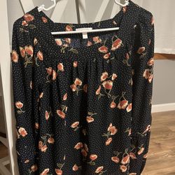 Lauren Conrad Navy Blue Floral Top Size Small