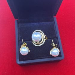 Anillo Número 8 Con Aretes De Perla No Cambia Color