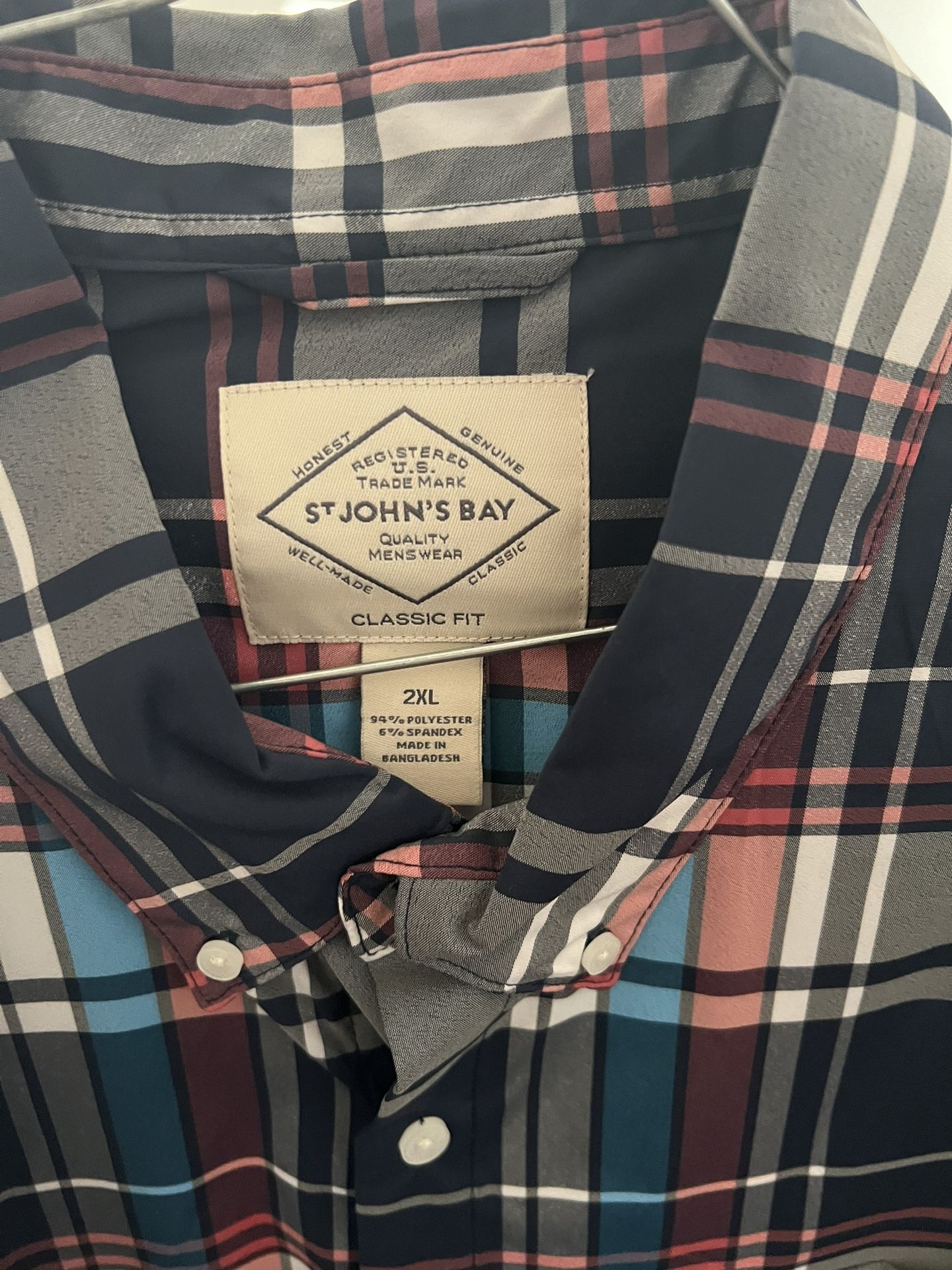 St. John's Bay Navy and Red Plaid Button Down Shirt