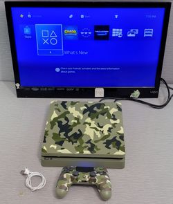 PlayStation 4 Slim Camo Green Limited Edition Call of Duty WWII with Control - TESTED