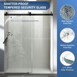 Sliding Shower Door Tempered Glass Matte Black