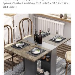 Folding Drop Leaf Dining Table with 6 Wheels and 2-Layer Storage Shelf,