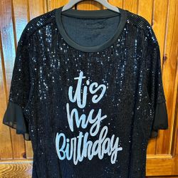 Floyu Plus Size 2XL Black Sequined Mini Dress Or T