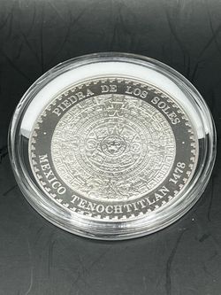 Proof Una Onza Plata Pura Piedra De Los Soles Mexico Tenochtitlan 1478