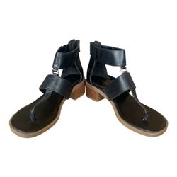 Tommy Hilfiger Black Obell T-Strap Opened Toe Block Heeled Leather Sandal