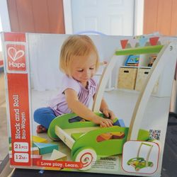 Hape Block & Roll Wooden Push & Pull Toy Cart, Baby & Toddler