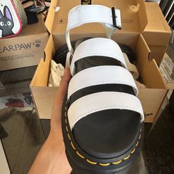NEW Dr. Martens Blaire White Leather Platform Sandals