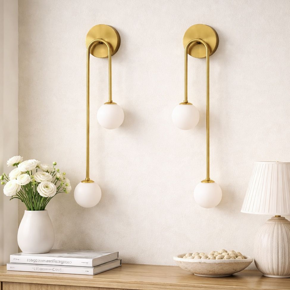 2 Wall Sconces Gold HARDWIRED Light Fixtures 22" Lamps Bedside Bathroom Bedroom