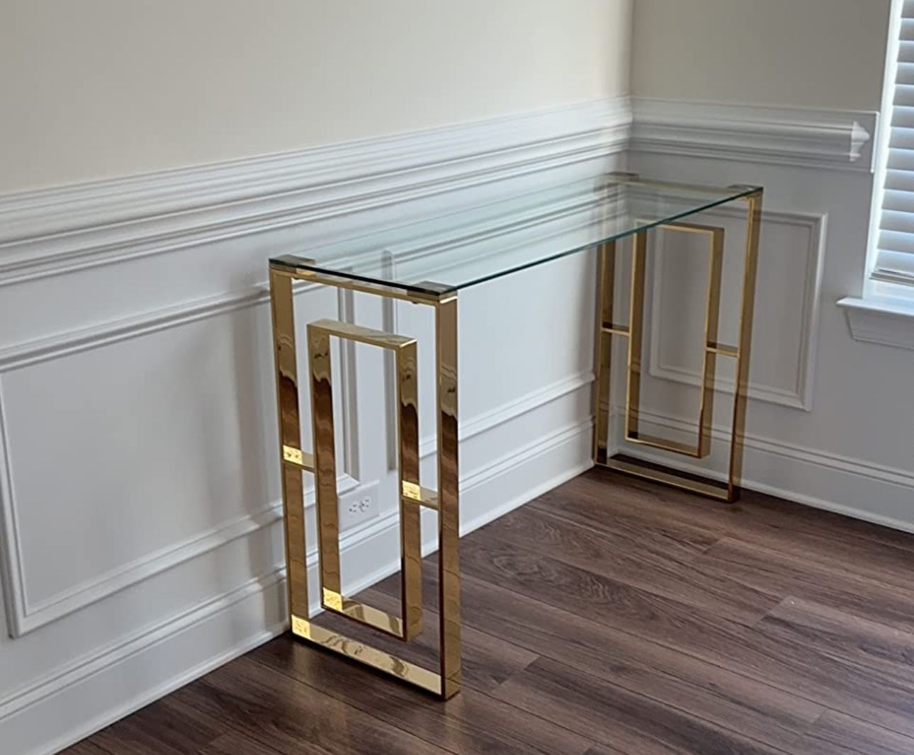Console Table Stainless Steel Glass Gold Legs 