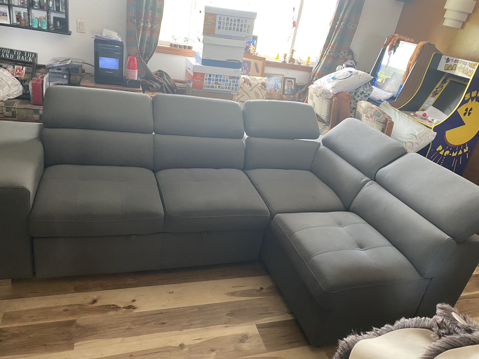 Couch Love Seat Combo. Has A Hide Bed Ottoman And Small stools On The Side