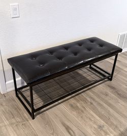 Espresso Faux Leather Bench + Built-in Shoe Rack