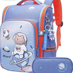 Maod Toddler Backpack for Boys Cute Kids Elementary School Backpacks with Chest Strap and A Free Pendant (Blue)