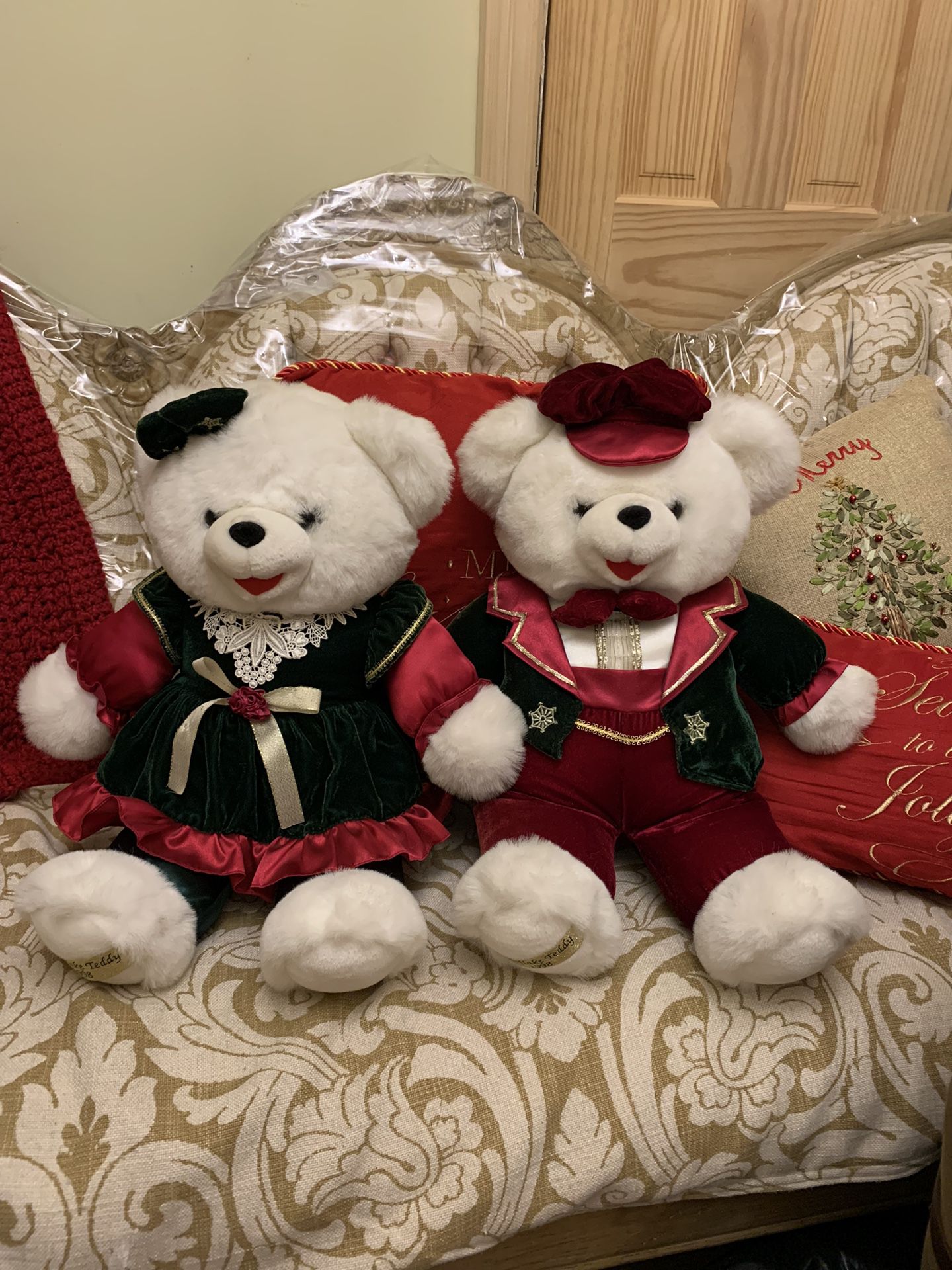 Pair of Snowflake Teddy Holiday Teddy Bears 1998