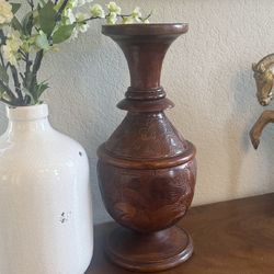 Extra Large Vintage Hand-Turned and Carved Wooden Vase