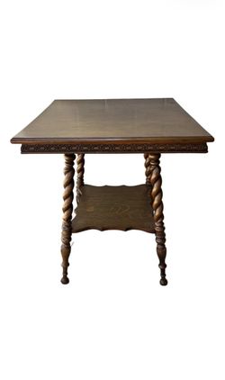 Antique Victorian or Jacobean Revival barley twist side table with lower shelf