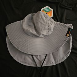 SUN CUBE- Wide Brim Hat Neck Flap Cover Men Women, UV Sun Protection  UPF 50+, Light Gray
