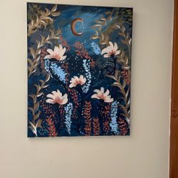 CANVAS PAINTING  in Tones Of Blue, Ivory And Gold 