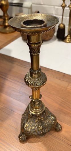 Large Vintage Ornate Brass Candlestick – Baroque / Old World Style, 16” H
