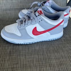 White Wolf Grey University Red Dunks