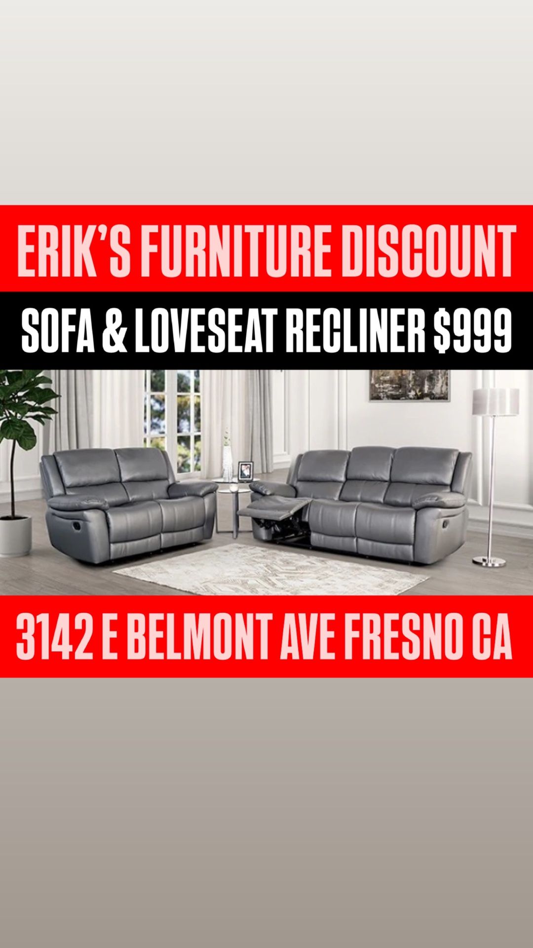 Grey Leather Reclining Set
