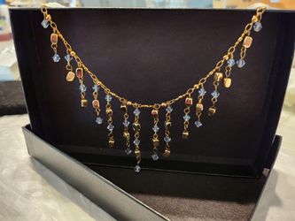 Blue Crystal GP Dangle Bib Necklace