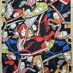 Sneaker Shoes Fabric Wall Hanging Tapestry 59Wx51H Inch Boys Basketball Cool Multicolor Sports Footwear Aesthetic Chic