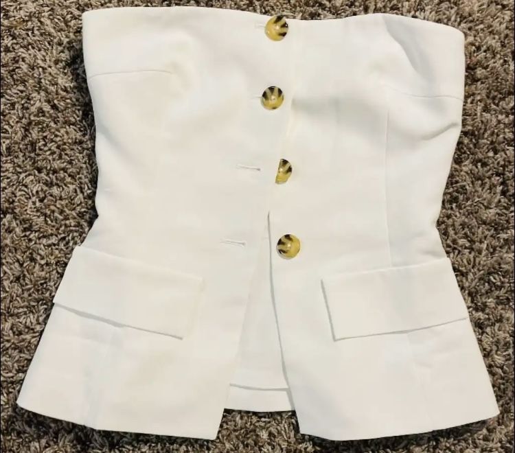 White Strapless Button Top