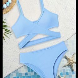 Girls' Bikini Two-Piece Set, Special Fabric, Ribbed Texture, Slimming 2pcs. Size 11-12 Y