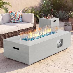 42" Rectangular Outdoor Propane Fire Pit Table for Outside Patio 50,000 BTU Outdoor Fireplace Firepit Table w Wind Guard, Tank Table, No Assembly Gas