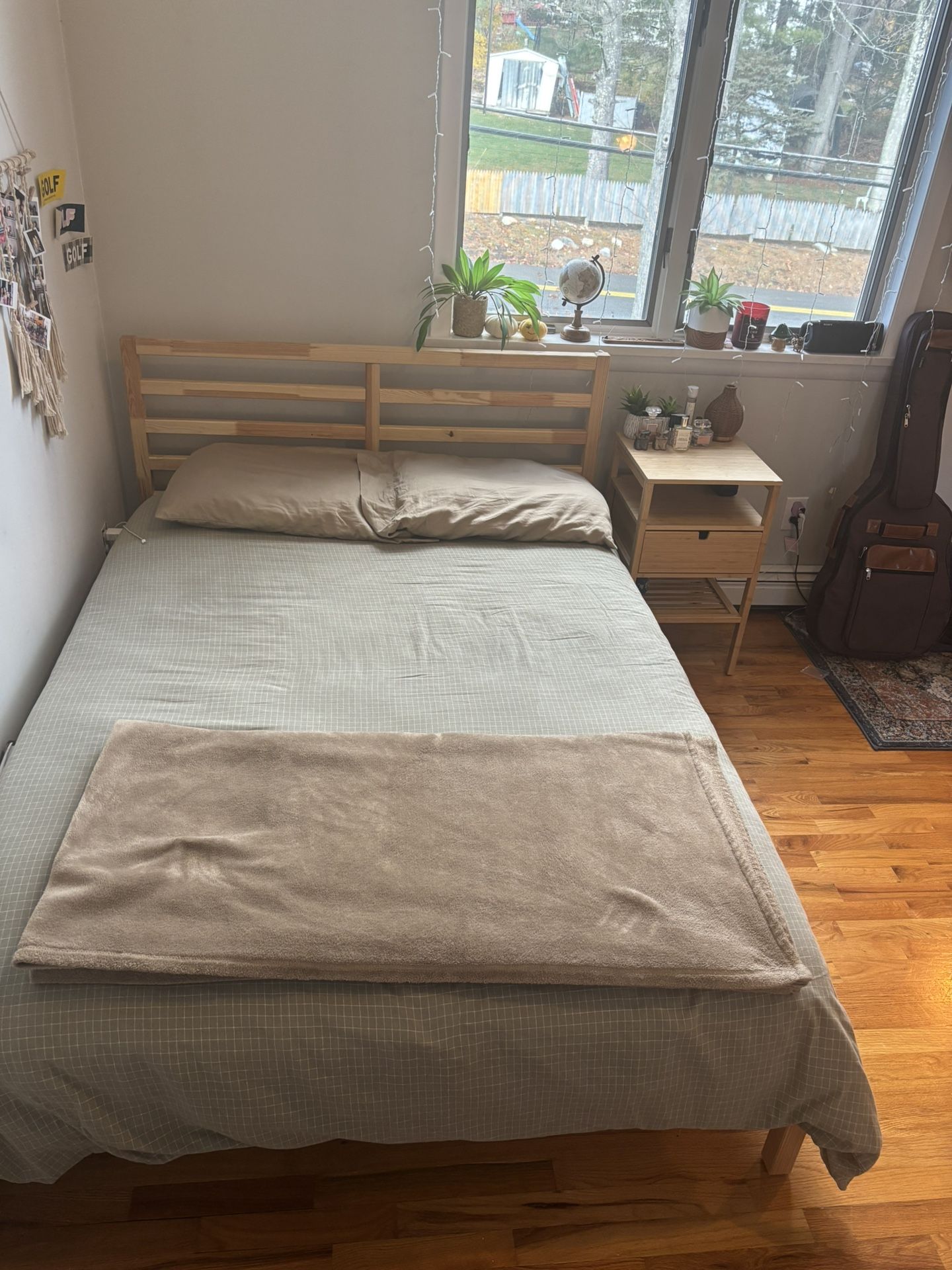 Wood Platform Bed Frame + Matching Nightstand – Great Condition