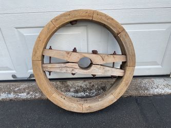 Antique 24 inch Split Wood Wheel Belt Pulley, Industrial Primitive Farmhouse Decor