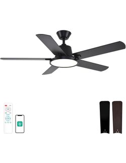 Orison Ceiling Fans with Lights, 52 inch Low Profile Ceiling Fan with RGB Backlight, Flush Mount Ceiling Fan with Remote