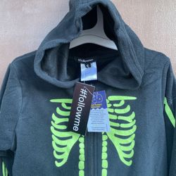 Halloween Green Skeletons One Piece Hooded Jumpsuit Glow In The Dark Pajamas 