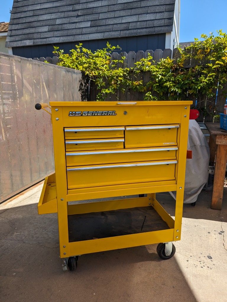 US General 30" 5 Drawer Mechanics Cart / Tool Cart - Yellow