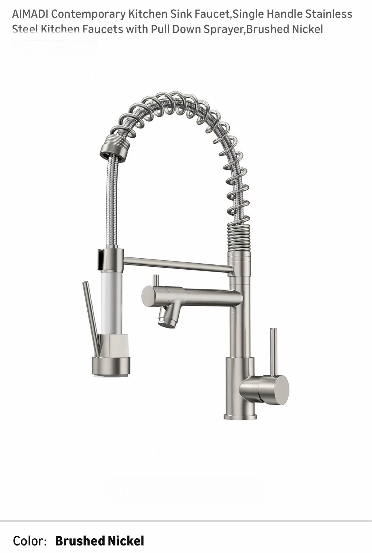 Contemporary Kitchen Sink Faucet,Single Handle Stainless Steel Kitchen Faucets with Pull Down Sprayer,Brushed Nickel