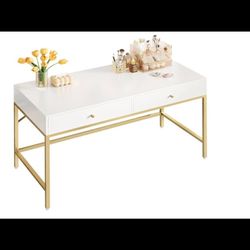white and gold desk