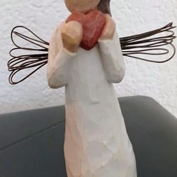 Willow Tree Angel Figurine Holding A Red Heart