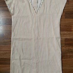 Madewell Tan and White Striped Button-Back Easy Dress Size Small