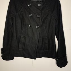 Women’s Mossimo Black Wool Waist Length Pea Coat (Size: Small)