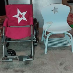 American Girl Doll Wheelchair And Light Blue Classroom Chair 