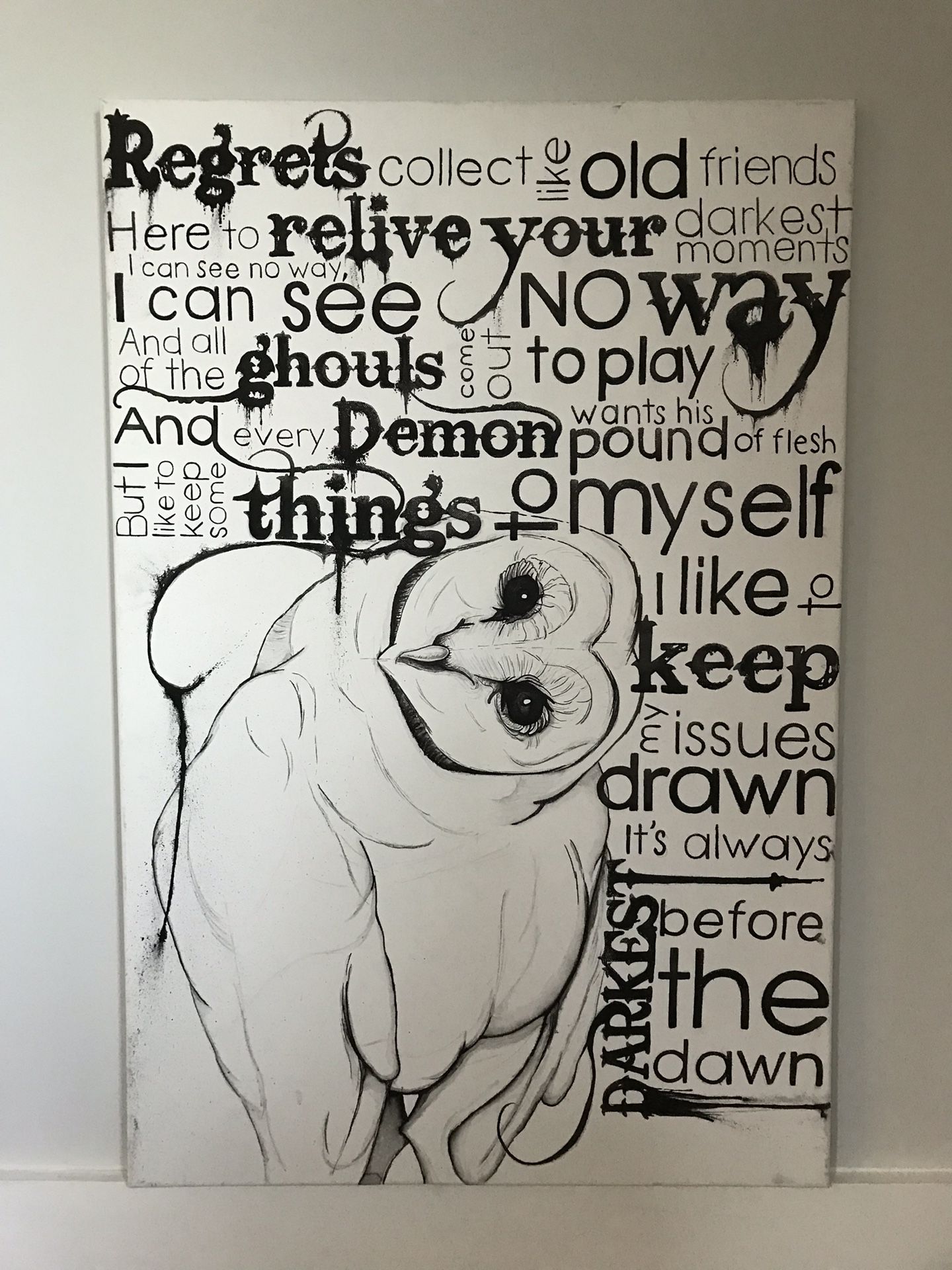 24” x 36” art canvas Owl + Florence & The Machine quote